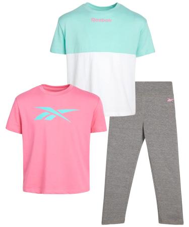 Reebok Girls' T-Shirt - 2 Pack Short Sleeve Fashion Tee Kids Clothing  Multipack Strawberry Pink/White 8-10