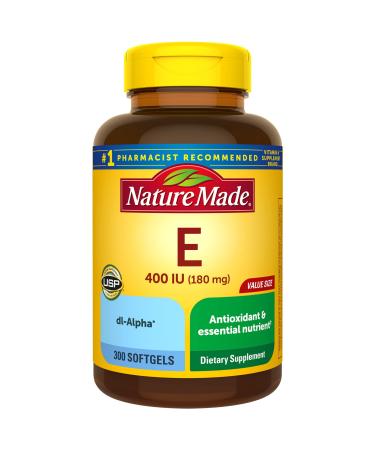 Nature Made Vitamin E 180 mg (400 IU) dl-Alpha, Dietary Supplement for Antioxidant Support, 300 Softgels, 300 Day Supply 300 Count (Pack of 1)