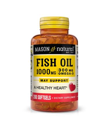 MASON NATURAL Fish Oil 1 000 mg with 300 mg Omega-3  Healthy Heart  Supports Circulatory Function  Improved Cardiovascular Health  200 Softgels