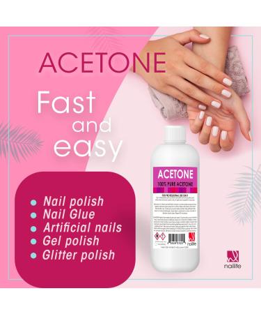 100% Pure Acetone - 16 oz - Strong Fast Acting Nail Polish Remover for Home  & Commercial Applications - Removes Polish frm Natural, Gel, Shellac Nails