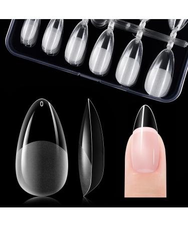 Gelike ec Medium Almond Nail Tips - Soft Gel Nail Tips Almond Shaped Full Cover Gel X Nails Pre Etched for Extensions PMMA Resin Clear False Nails Strong Press on Nails 120PCS 12 Sizes MEDIUM ALMOND 120-M-Almond