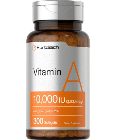 Vitamin A 10000 IU Softgels  300 Count  Non-GMO Gluten Free Supplement  by Horbaach