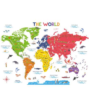 DECOWALL DLT-2212 Educational World Map Kids Wall Stickers (X-Large 150 x 91cm) Decals Peel and Stick Removable for Nursery Bedroom Living Room Art murals Decorations Xl Flag World Map