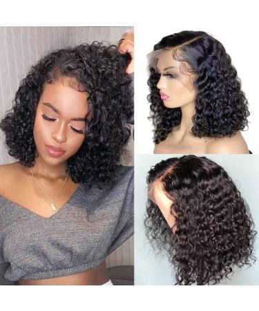 TESLAL 10inch Curly Bob Wig Human Hair 13x5x2 Pre Plucked Water Wave Lace Front Wigs 150% Density With Baby Hair Transparent Short Curly Bob Wigs for Black Women 10 Inch 13x5x2 Water Bob Wig