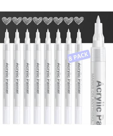 White Paint Pen 8 Pack 0.7mm Acrylic Paint Pens Acrylic Markers 6 White 2  Black Paint Pens for Rock Painting Wood Canvas Glass Metallic Ceramic Tire  Graffiti Paper Drawing Extra Fine Tip
