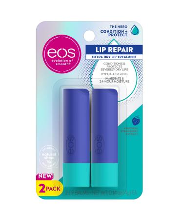 eos The Hero Lip Repair Extra Dry Lip Treatment 24HR Moisture for Severely Dry Lips Natural Strawberry Extract Hypoallergenic 0.14 oz 2-Pack