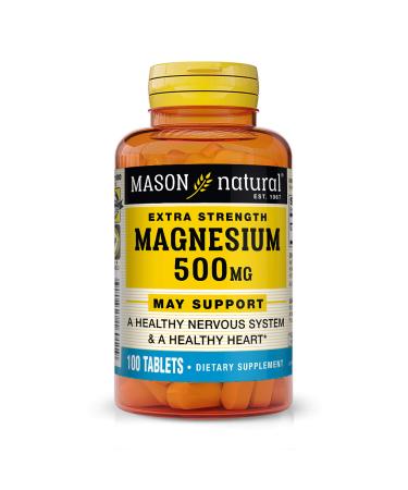 Mason Natural Magnesium 500 mg Extra Strength - Healthy Heart and Nervous System Improved Muscle Function and Recovery Essential Nutrient 100 Tablets Unflavor 100 Count
