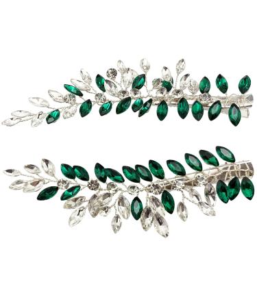 BETITETO Bridal Hair Comb Emerald Green Crystal Gold Leaf Vine Hair Piece  Accessories for Wedding Bride Women Party (Emerald Green)