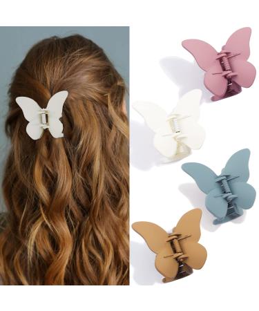 CHANACO Butterfly Hair Clips Claw Clips for Thin Hair 2.6" Hair Clips for Women Butterfly Clips Butterfly Claw Clips Hair Clips for Girls Small Hair Clips Cute Hair Clips Hair Accessories for Girls C-(White, Pink, Khaki, Cyan-Blue)