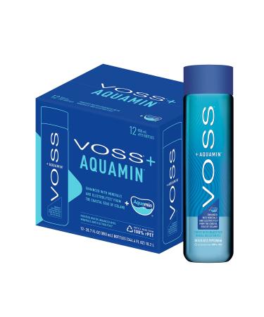 VOSS+ Aquamin - Premium Purified Water Enhanced with Minerals and Electrolytes for Optimal Hydration - Functional Water with Refreshing Taste - Recycled PET Bottles - 850ml (Pack of 12)