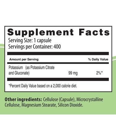  Naturalslim Kadsorb Natural Potassium Citrate - Supports  Electrolyte Balance & Normal PH, Non-GMO & Gluten-Free, Absorbable  Potassium Supplement with Essential Minerals - 99 mg 400 Capsules : Health  & Household