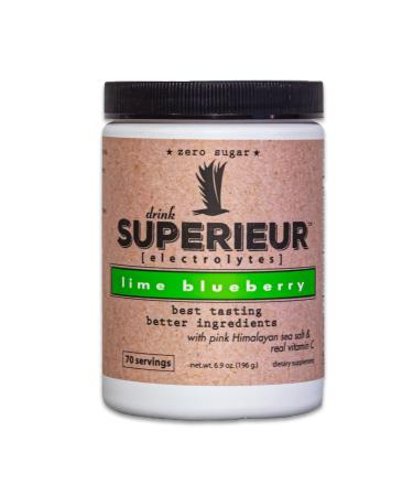 Superieur Electrolytes–Plant Based Electrolyte Supplement w/ Sea Minerals for Hydration & Recovery–Keto Friendly, Non-GMO, Zero Sugar, Vegan, Healthy Sports Drink Powder–Lime Blueberry (70 Servings)