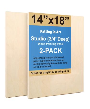 Unfinished Birch Wood Canvas Panels Kit Falling in Art 2 Pack of 14x18 Studio 3/4 Deep Cradle Boards for Pouring Art Crafts Painting and More 14*18 2-pack