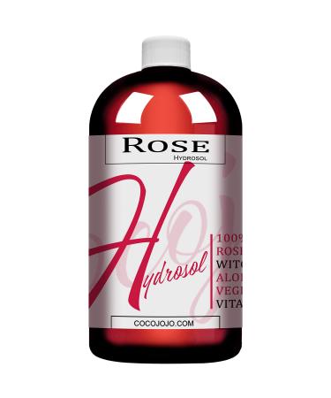 Rose Water Hydrosol, Glycerin, Aloe Vera, Vitamin C & Witch Hazel Mix - 100% Natural, Vegan, Non GMO, Floral, Face, Hair, Body, Toner, Bulk - 32 oz - Hydrating, Cleansing, Toning - Packaging May Vary