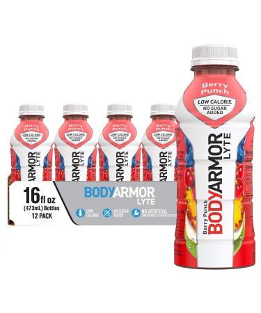 BODYARMOR LYTE Sports Drink Low-Calorie Sports Beverage Berry Punch Natural Flavors With Vitamins Potassium-Packed Electrolytes No Preservatives Perfect For Athletes 16 Fl Oz (Pack of 12)