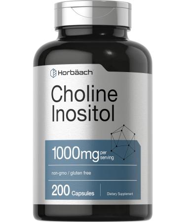 Choline Inositol 1000 mg | 200 Capsules | Non-GMO, Gluten Free Supplement | by Horbaach