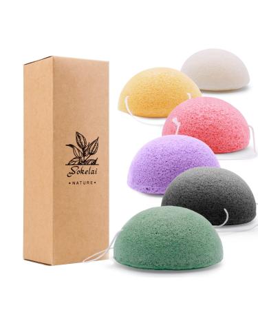 Konjac Facial Sponges for Cleansing Exfoliating - Konjac Face Sponge for washing Face Body  Organic Natural Cleaning Puff Buff Scrubber for Shower Bath SPA for Babys Men Women 6 Count (Pack of 1)