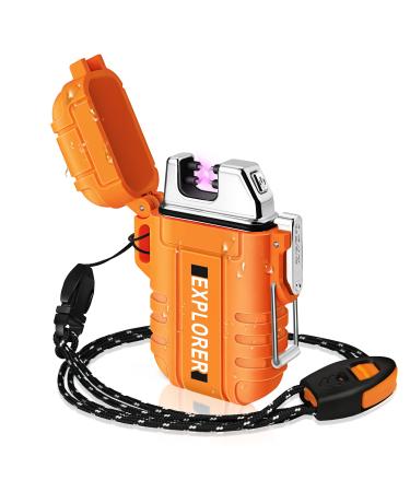 Lafagiet Waterproof Arc Lighter, Outdoor Dual Plasma Arc Lighter, USB Rechargeable Flameless Electric Lighters for Camping, Hiking, Survival Tactical (Orange)