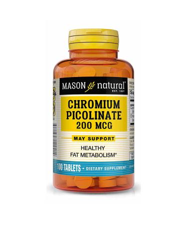 Mason Natural Chromium Picolinate 200 mcg with Calcium - Healthy Fat Metabolism Blood Sugar Support 100 Tablets