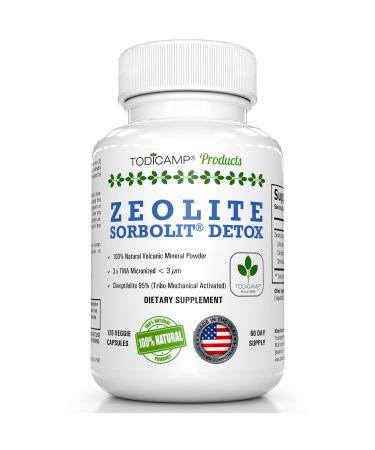 Zeolite Detox - Zeolite Capsules Sorbolit by TODICAMP - Ultra FINE 1-2 µm - Zeolite Clinoptilolite Powder 95% - 3X Activated - 120 Capsules - Zeolite Powder Supplement - 2 Months Supply