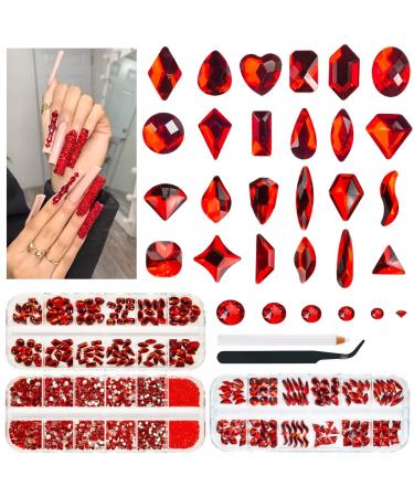 qiipii 120Pcs Red Rhinestones Nail Charms 12 Shapes Crystal Flatback Siam  Red Big Gems Ruby Red K9 Glass Nail Stones Diamonds Jewels Nail Art  Supplies