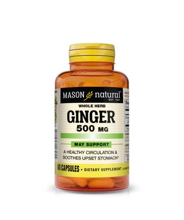 MASON NATURAL Whole Herb Ginger 500 mg  Natural Herbal Supplement  60 Capsules 60.0