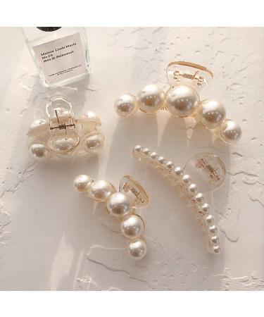 Agirlvct Big Pearl Hair Claw Clip,4.33 inch Big Hair Claw Clips for Women,7  Pearls Barrettes Birthday Gift for Girls Daughter Girlfriend Thick Curly  Hair Strong Hold Nonslip(3 Pcs) Style 3