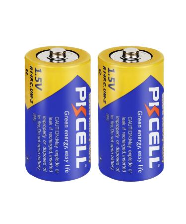 C Size Heavy Duty Batteries 2 Pack, 1.5V R14P UM-2 Batteries Carbon Zinc C Cell Battery for Camping Flashlight Remotes Gas Stove Alarm Clocks