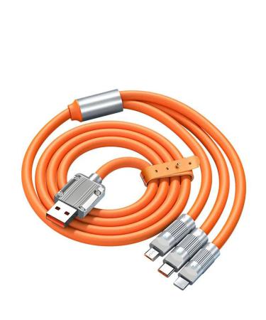 Wuucor 120W 3 in 1 Chubby Charging Cable 6.6FT Heavy Duty Charger Cord Chubby Charging Cable Zinc Alloy Soft Silicone Compatible with Cellphone Tablets Fast Charging Cable for Home Office Car(Orange) 3 in 1 Chubby USB Cable