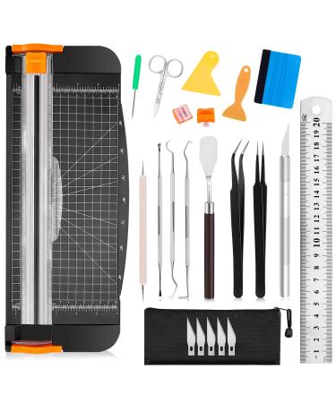 Famomatk 27pcs Craft Weeding Tools for Vinyl Kit,Utility Knife Vinyl Weeding Tool Set with 12inch Paper Cutter Trimmer for Scrapbooking,Silhouettes