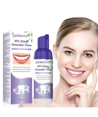V34 Foam Colour Corrector, Purple Teeth Whitening, Tooth Stain Removal, Color Correction Teeth, Ultra Fine Mousse Foam for Teeth Whitening, Stain Removal, Deep Cleaning, Improve Dental Health-45ml Purple 45ML
