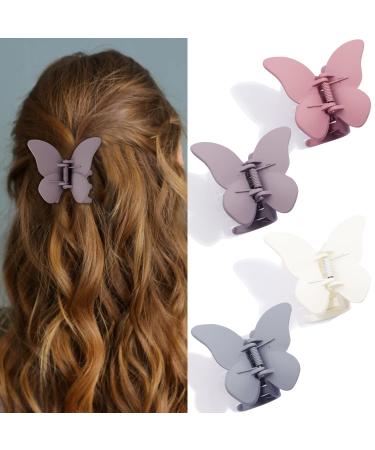 CHANACO Butterfly Hair Clips Claw Clips for Thin Hair Cute Hair Clips 2.6 Hair Clips for Women Butterfly Clips Butterfly Claw Clips Small Hair Clips Hair Accessories for Women B-(White  Pink  Purple  Grey)