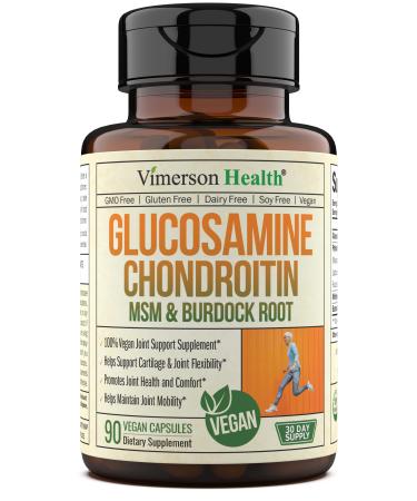 Vegan Glucosamine Chondroitin Joint Support Supplement Without Shellfish - Joint Health  Inflammation Relief with Phytodroitin MSM  Burdock Root. Non-GMO Plant-Based. 90 Capsules for Adults