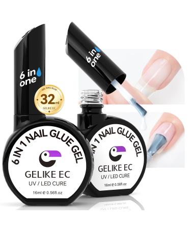 Gelike ec Milky White Gel Nail Glue 6 in 1 Gel Nail Polish Nail Base Coat for Nail Art French Nail Tips Press on Nail 32ml B-Milky White