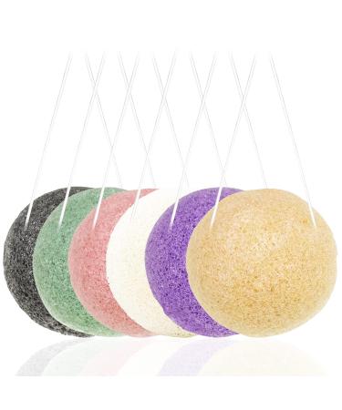 6 Pack Natural Konjac Facial Sponges findTop 6 Colors Konjac Exfoliating Facial Sponge Set for Gentle Face Cleansing and Exfoliation- Charcoal Turmeric French Green White Pink & Purple
