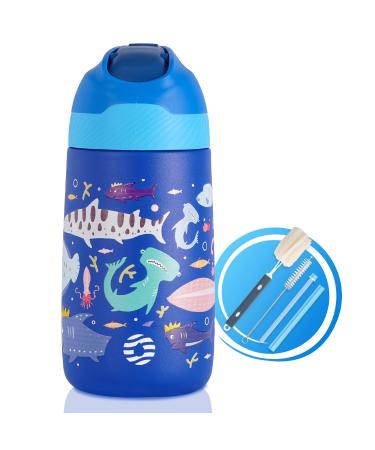 Fjbottle 12 oz Kids Insulated Water Bottle with Straw Leakproof