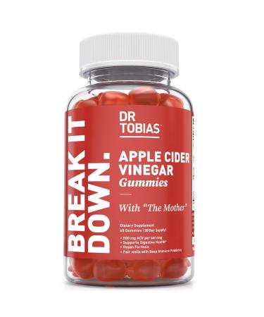 Dr. Tobias Apple Cider Vinegar Gummies  Supports Gut Health  Cleanse & Detox  Includes 500mg Apple Cider Vinegar with Mother  Folate & B12. Vegan & Gluten-Free  60 Gummies 60 Count (Pack of 1)