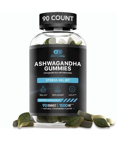 Effective Nutra Ashwagandha Gummies for Men and Women 1500mg - Ashwagandha Supplements for Stress Relief, Sleep, Calm Mood, Energy & Immunity - Natural Strawberry Flavor 90 Count 90 Count (Pack of 1)
