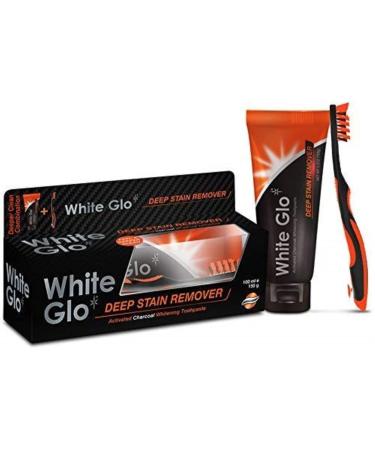 White Glo Deep Stain Remover Whitening Toothpaste + Charcoal Infused Flosser Tip Toothbrush  5.2 Ounce
