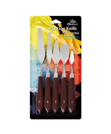 PHOENIX Metal Palette Knife Variety Set, 5 Shape Stainless Steel Blade & Wood Handle for Oil & Acrylic Painting Paint Spatula Art Tools for Beginners & Artists