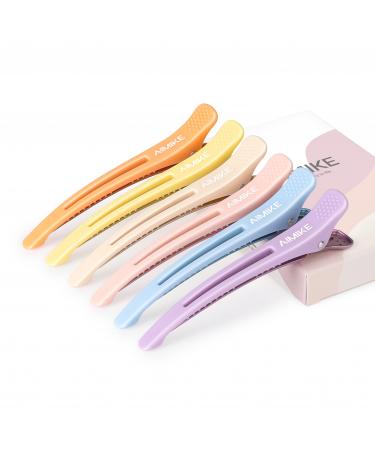 AIMIKE 6pcs Hair Clips for Styling Sectioning Anti-Slip No-Crease Duck Billed Hair Clips with Silicone Band Colorful Hair Roller Clips Salon and Self Hair Cutting Clips for Hairdresser Women Men 6 Macaron Color