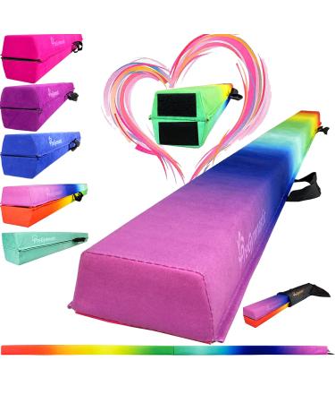 PreGymnastic Folding Balance Beam 8FT/9.5FT -Extra-Firm Suede Cover with Shinning Sticker and Carry Bag for Home/School/Club/Travel A Rainbow 8ft 8ft