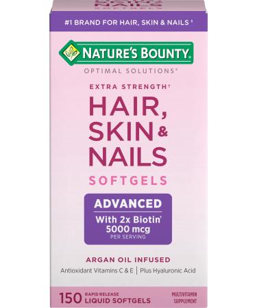 Extra Strength Hair Skin and Nails Vitamins by Nature's Bounty Optimal Solutions with Biotin and Vitamin B Supports Skin and Hair Health 150 Count (Packaging may vary).