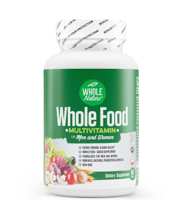 Whole Nature Whole Food Multivitamin for Men and Women Complete Daily Superfood Vitamins Plus Minerals Digestive Enzymes Probiotics and Omegas. Plant Based Multi Vitamin Non GMO (1)