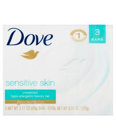 Dove Sensitive Skin Beauty Bar, Unscented, 3 Count, Pack of 1