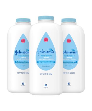 Johnson's Baby Powder, Pure Cornstarch, Aloe & Vitamin E, 22 Ounce (Pack of 3) - Packaging May Vary