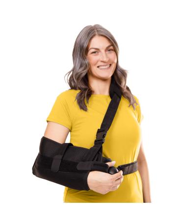 BraceAbility Abduction Shoulder Sling - Rotator Cuff Immobilizer Brace with Padded Relief Support Wedge and Ball for Right or Left Arm Pain From Post-Surgery or Tear Recovery and Subluxation (Medium)