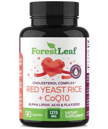 Red Yeast Rice Care with COQ-10 and Organic Flaxseed - Supports Cardiovascular Health - 1215mg - Citrinin Free - Daily Dietary Supplements (90)
