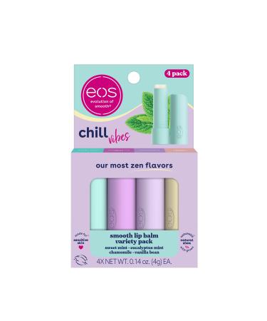 eos Chill Vibes Lip Balm Variety Pack- Chamomile Eucalyptus Mint Sweet Mint & Vanilla Bean All-Day Moisture Lip Care Products 0.14 oz 4-Pack