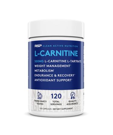 RSP L-Carnitine: Non-Stimulant L Carnitine, Weight Loss Supplement and Metabolism for Men and Women, Amino Acid Workout Diet Pills, 500 milligrams, 120 Capsules 120 Count (Pack of 1)